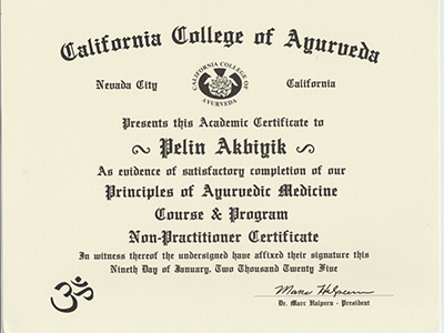 Pelin Ayurveda Medicine Certificate