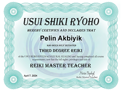 Pelin Reiki Master Teacher Certificate