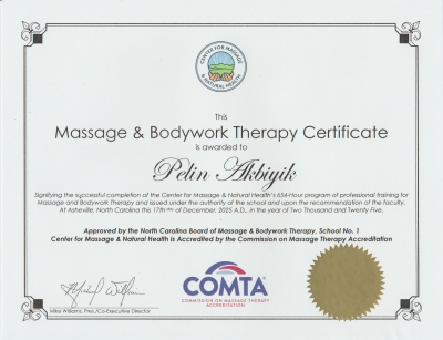 Pelin Massage and Bodywork Certificate